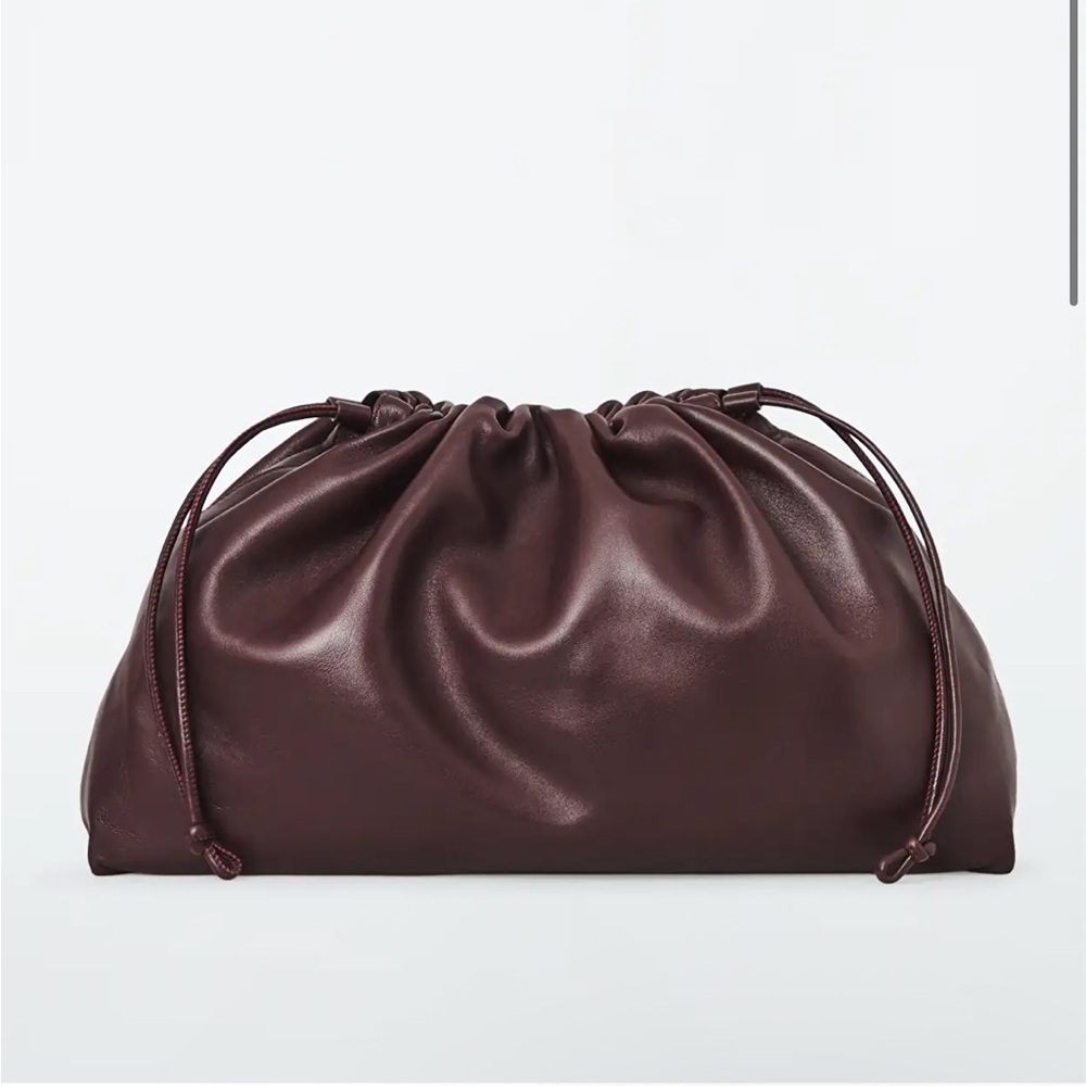 COS Cavatelli Leather Clutch in Bordeaux Color